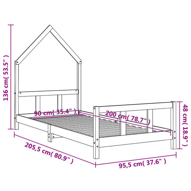 vidaXL Kinderbedframe 90x200 cm massief grenenhout wit