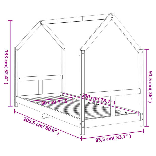 vidaXL Kinderbedframe 80x200 cm massief grenenhout