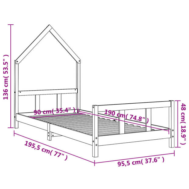 vidaXL Kinderbedframe 90x190 cm massief grenenhout zwart