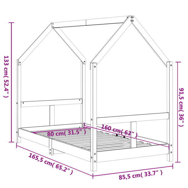 vidaXL Kinderbedframe 80x160 cm massief grenenhout zwart