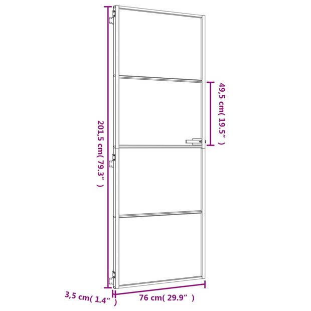 vidaXL Binnendeur smal 76x201,5 cm gehard glas en aluminium goudkleur