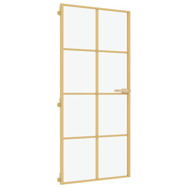 vidaXL Binnendeur smal 93x201,5 cm gehard glas en aluminium goudkleur