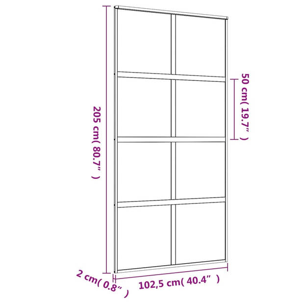 vidaXL Schuifdeur 102,5x205 cm mat ESG-glas en aluminium goudkleurig