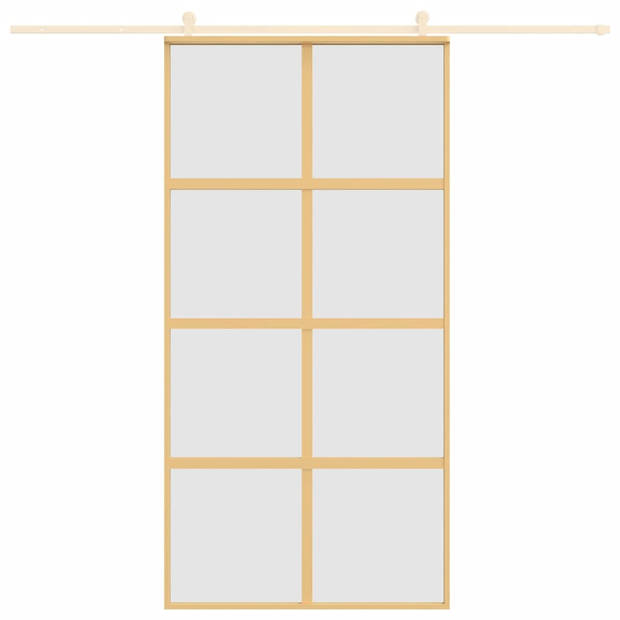 vidaXL Schuifdeur 102,5x205 cm mat ESG-glas en aluminium goudkleurig