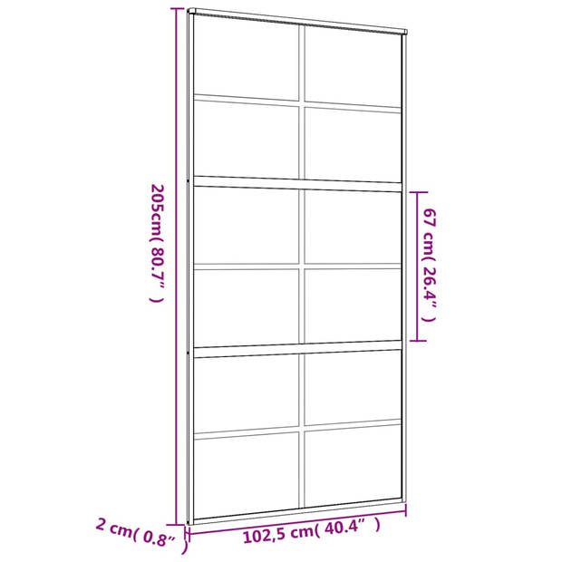 vidaXL Schuifdeur 102,5x205 cm helder ESG-glas en aluminium goudkleur