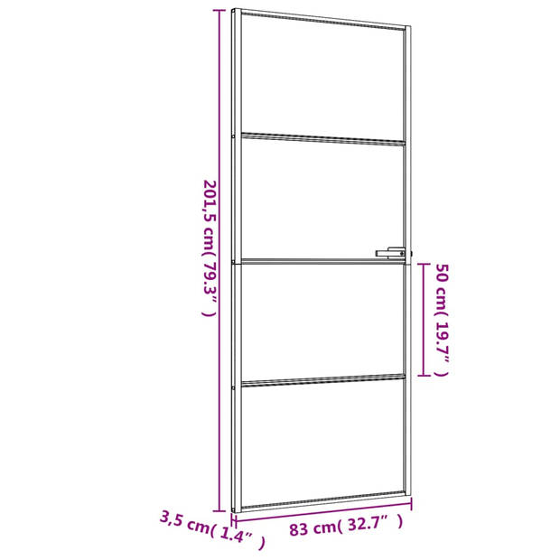 vidaXL Binnendeur smal 83x201,5 cm gehard glas en aluminium zwart