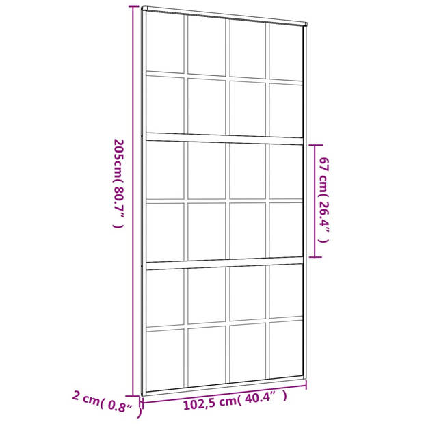 vidaXL Schuifdeur 102,5x205 cm mat ESG-glas en aluminium goudkleurig