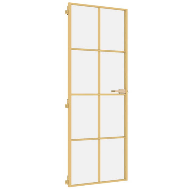 vidaXL Binnendeur smal 76x201,5 cm gehard glas en aluminium goudkleur