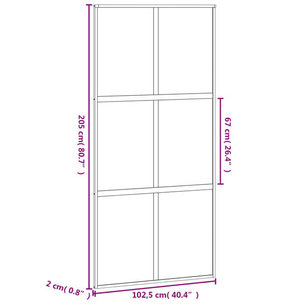 vidaXL Schuifdeur 102,5x205 cm gehard glas en aluminium zwart