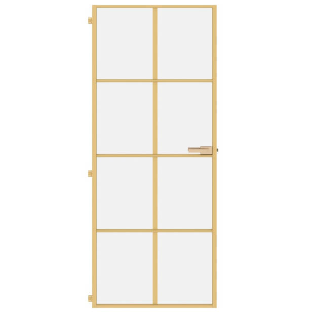 vidaXL Binnendeur smal 83x201,5 cm gehard glas en aluminium goudkleur