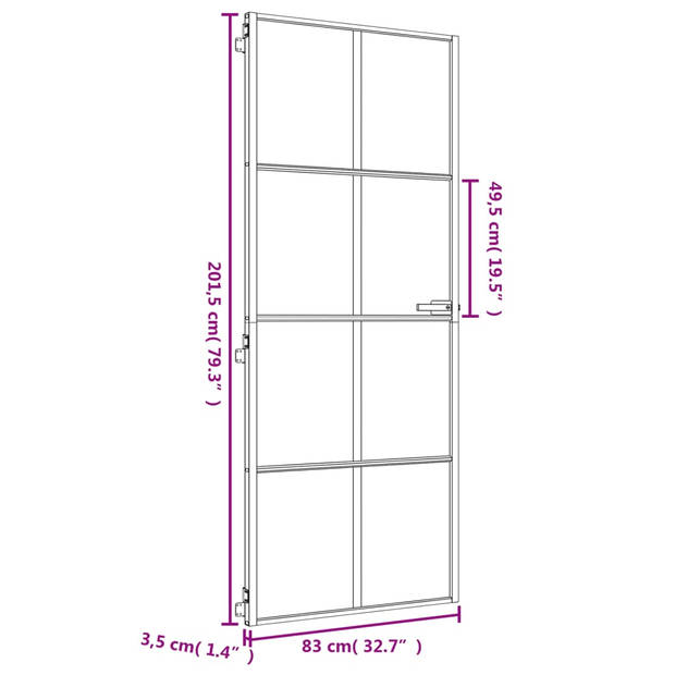 vidaXL Binnendeur smal 83x201,5 cm gehard glas en aluminium goudkleur