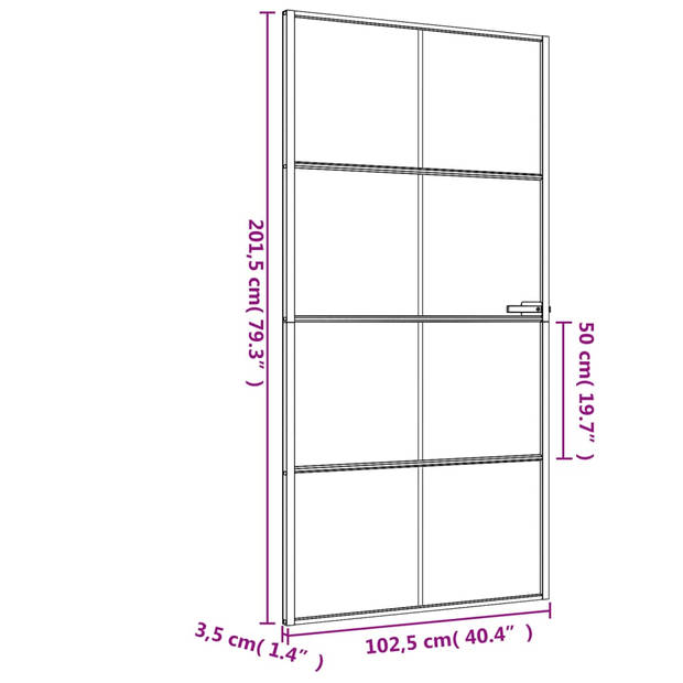 vidaXL Binnendeur smal 102,5x201,5 cm gehard glas en aluminium zwart