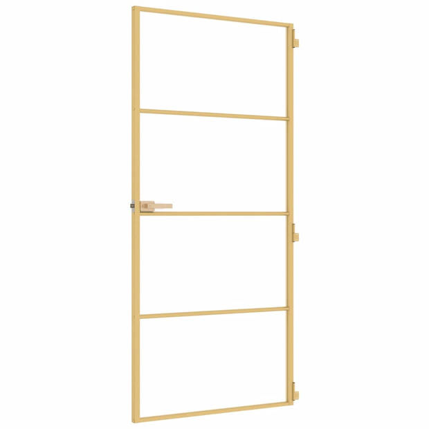 vidaXL Binnendeur smal 93x201,5 cm gehard glas en aluminium goudkleur