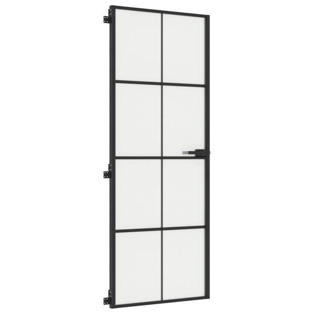 vidaXL Binnendeur smal 76x201,5 cm gehard glas en aluminium zwart