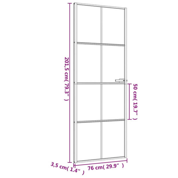 vidaXL Binnendeur smal 76x201,5 cm gehard glas en aluminium zwart