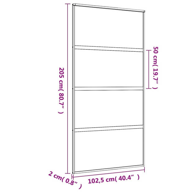 vidaXL Schuifdeur 102,5x205 cm mat ESG-glas en aluminium goudkleurig