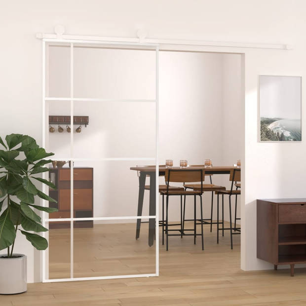 vidaXL Schuifdeur 102,5x205 cm ESG-glas en aluminium wit