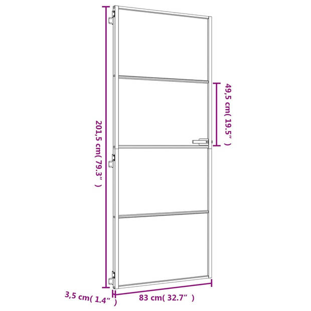 vidaXL Binnendeur smal 83x201,5 cm gehard glas en aluminium goudkleur