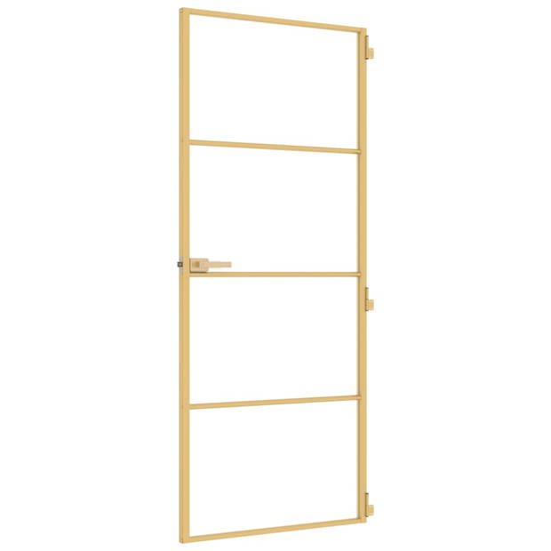 vidaXL Binnendeur smal 83x201,5 cm gehard glas en aluminium goudkleur