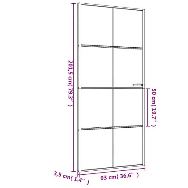 vidaXL Binnendeur smal 93x201,5 cm gehard glas en aluminium zwart