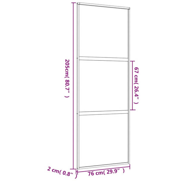 vidaXL Schuifdeur 76x205 cm mat ESG-glas en aluminium goudkleurig