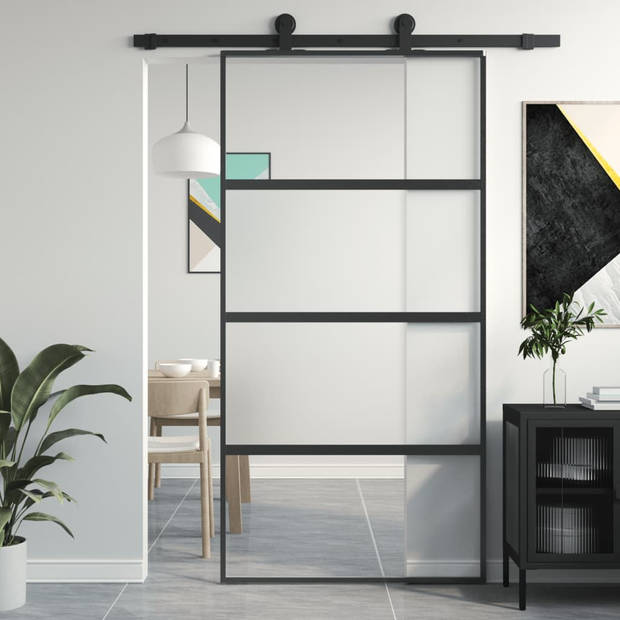 vidaXL Schuifdeur 102,5x205 cm gehard glas en aluminium zwart