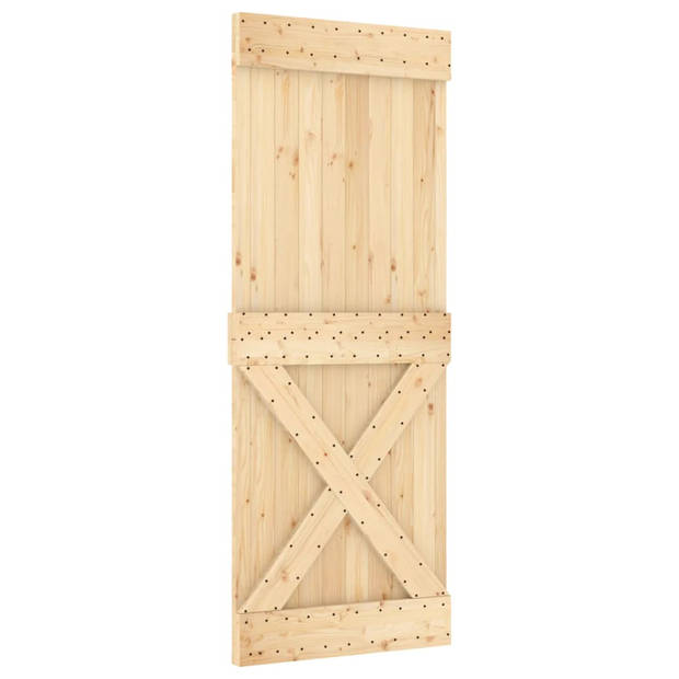 The Living Store Schuifdeur Massief Grenenhout - 80 x 3.6 x 210 cm - Stalen Hardware - Ruimtebesparend