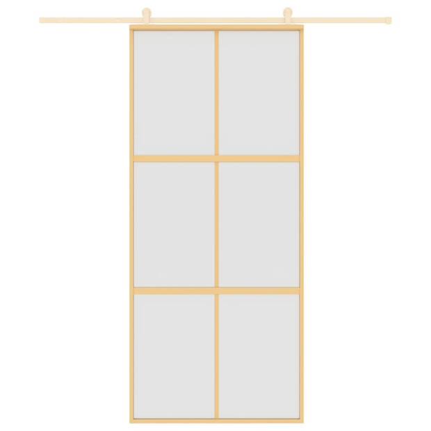 vidaXL Schuifdeur 90x205 cm mat ESG-glas en aluminium goudkleurig