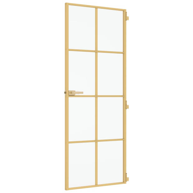 vidaXL Binnendeur smal 76x201,5 cm gehard glas en aluminium goudkleur