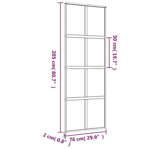 vidaXL Schuifdeur 76x205 cm mat ESG-glas en aluminium goudkleurig