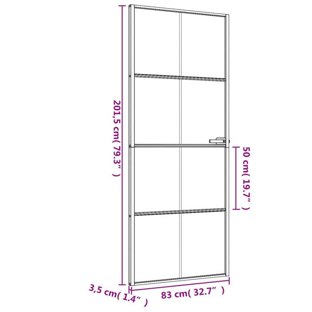 vidaXL Binnendeur smal 83x201,5 cm gehard glas en aluminium zwart