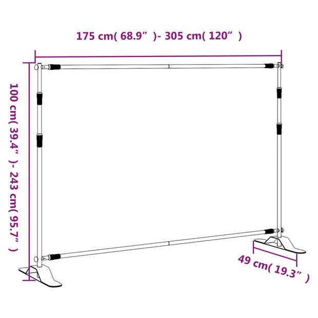 vidaXL Achtergrondstandaard 305x243 cm staal zwart