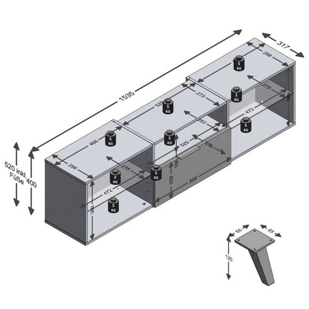 FMD TV-meubel 153,5x31,7x52 cm zwart