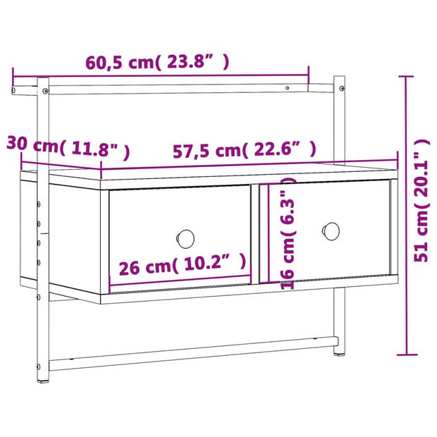 vidaXL Tv-meubel wandgemonteerd 60,5x30x51 cm hout bruin eikenkleur