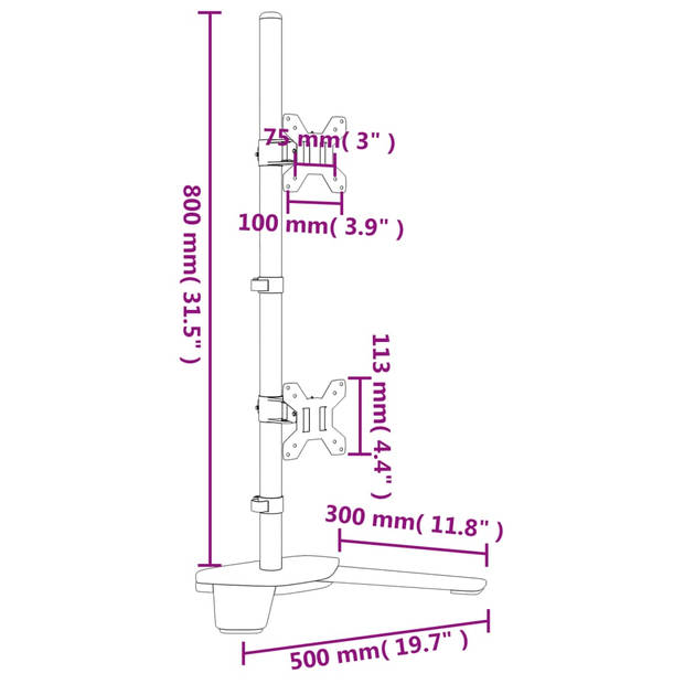 vidaXL Monitorstandaard dubbel VESA 75/100 mm staal zwart