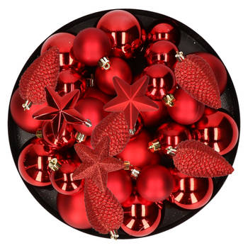 Kerstversiering kunststof kerstballen rood 6-8-10 cm pakket van 68x stuks - Kerstbal