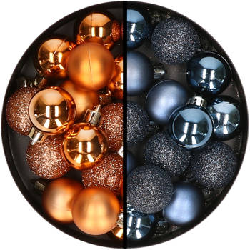 34x stuks kunststof kerstballen koper en donkerblauw 3 cm - Kerstbal