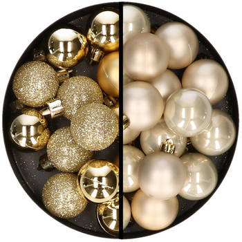 36x stuks kunststof kerstballen goud en champagne 3 en 4 cm - Kerstbal