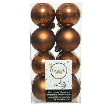 Decoris kleine kerstballen - 16x st - kaneel bruin - 4 cm - kunststof - Kerstbal