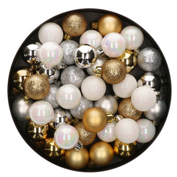 42x Stuks kunststof kerstballen mix goud/zilver/wit 3 cm - Kerstbal