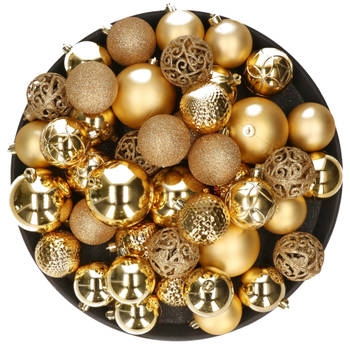 Kerstversiering kunststof kerstballen goud 6-8-10 cm pakket van 36x stuks - Kerstbal