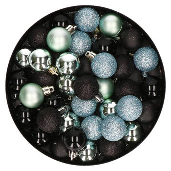 Set van 40x stuks kunststof kerstballen mix zwart en mintgroen 3 cm - Kerstbal