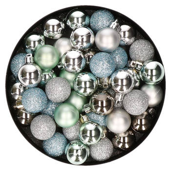 Set van 40x stuks kunststof kerstballen mix zilver en mintgroen 3 cm - Kerstbal