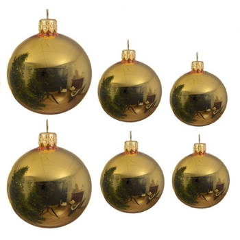 Glazen kerstballen pakket goud glans 16x stuks diverse maten - Kerstbal