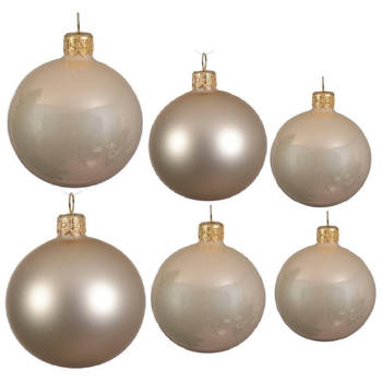 Glazen kerstballen pakket champagne glans/mat 16x stuks diverse maten - Kerstbal