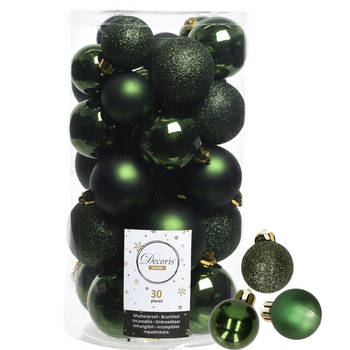Decoris kerstballen 44x stuks donkergroen 3-4-5-6 cm kunststof - Kerstbal