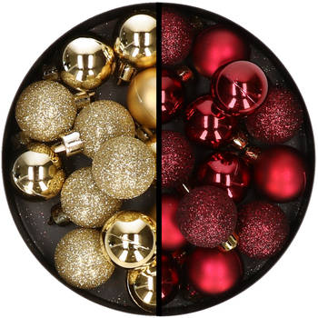 34x stuks kunststof kerstballen goud en donkerrood 3 cm - Kerstbal