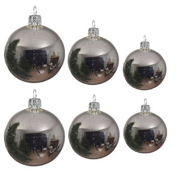 Glazen kerstballen pakket zilver glans 16x stuks diverse maten - Kerstbal