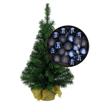 Mini kerstboom/kunst kerstboom H45 cm inclusief kerstballen donkerblauw - Kunstkerstboom
