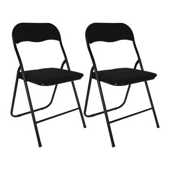 Home & Styling Klapstoel met ribcord zitting - 2x - zwart - 40 x 38 x 88 cm - metaal - Klapstoelen